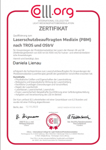 Laserschutzbeauftragte Zertifikat Daniela Lienau